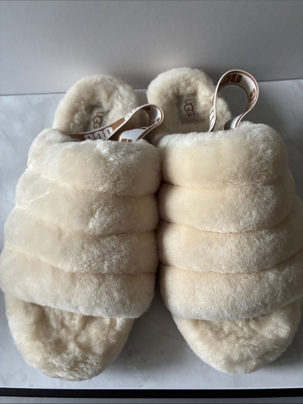 UGG Plush Shearling Slide Slippers - Cream